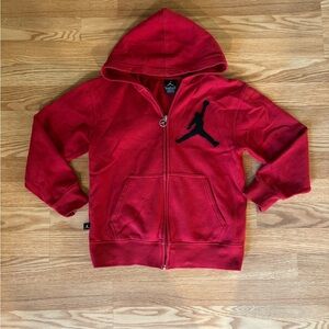 Jordan Boys Red Zip-Up Hoodie with Black Logo Sz 8-10